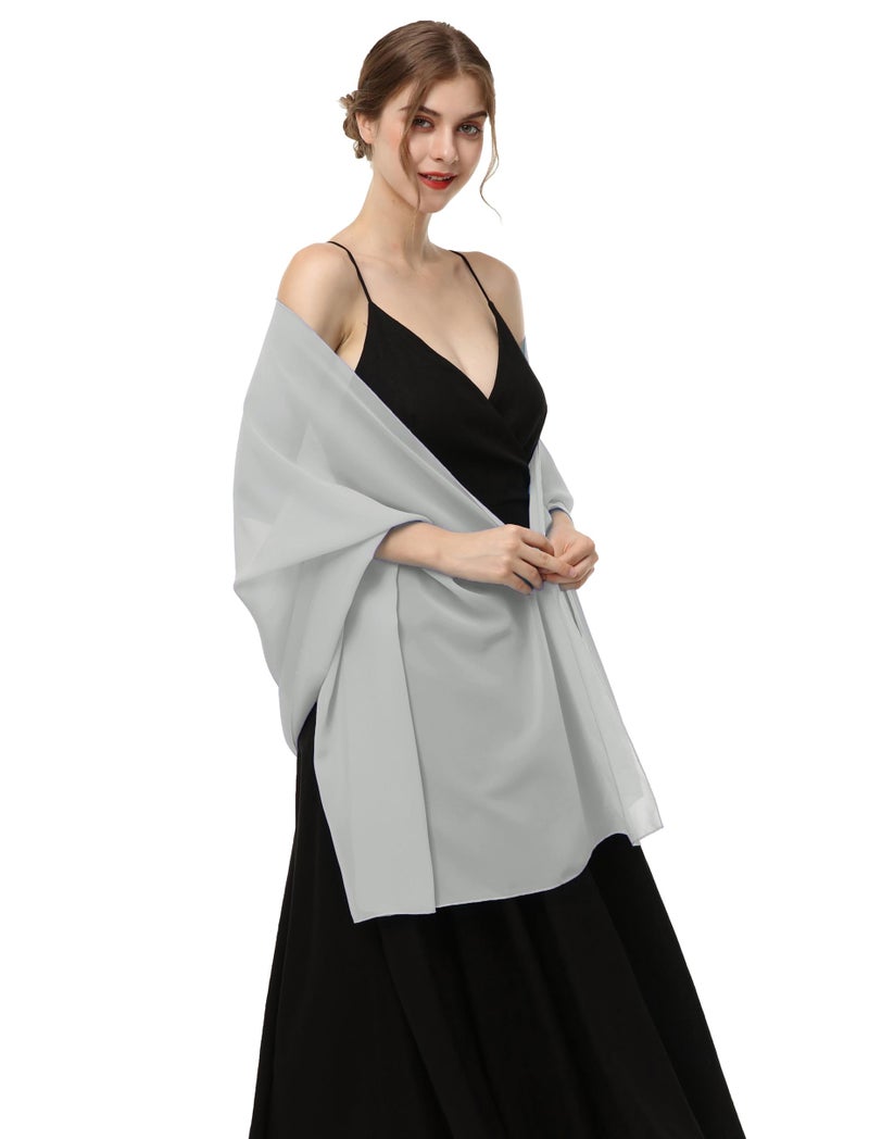 Baoqiya Women's Shawls and Wraps for Evening Dress Chiffon Shawl Soft Elegant Silky Pashmina Wedding Bridal Scarf(Grey, 79"Ã—19") - Image 3